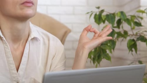 Woman Talking, Gesturing During Video Call on Tablet