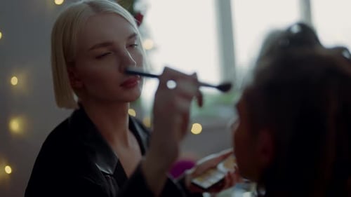 Young Guy is Makeup Artist Working in Fashion Beauty Studio Portrait of Lgbt Person Blonde Man