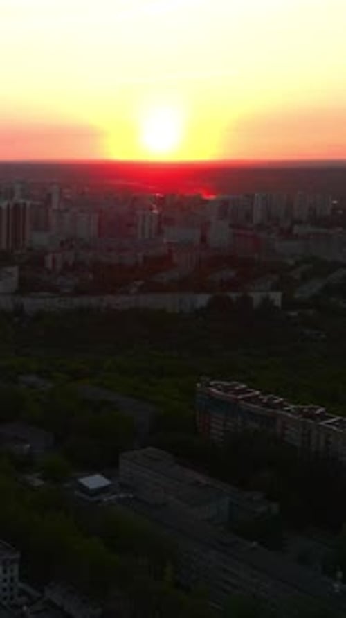 Cityscape at Golden Hour from Above, Aerial View