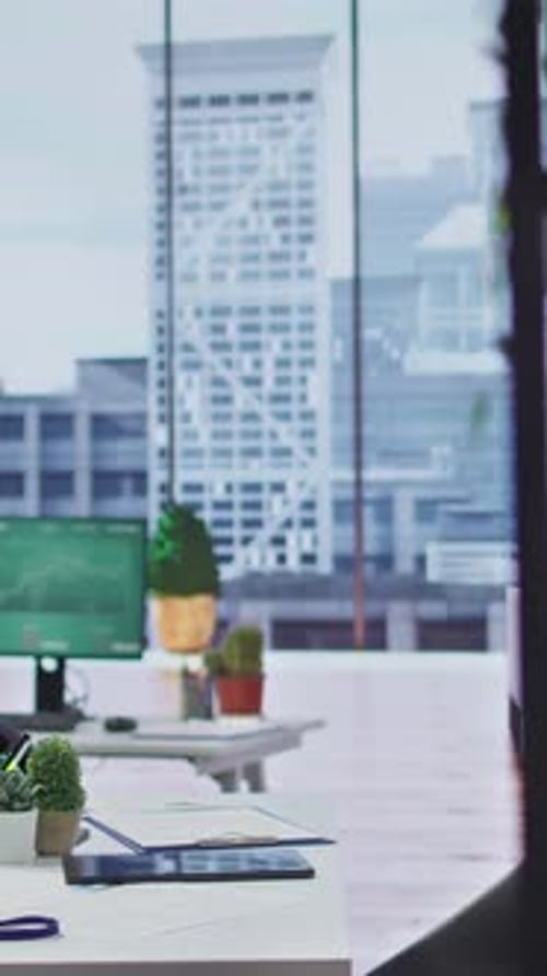Vertical Video Empty Modern Office Workspace Designed for Job Interviews to Achieve Success