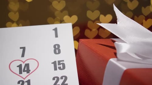Close Up of Valentine's Day Calendar With Gift