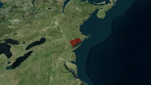 Connecticut State Highlighted on Satellite Map with Text Reveal