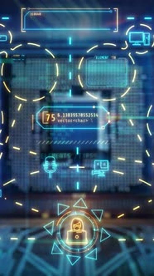 Futuristic Data Processing HUD Overlay with Technology Elements