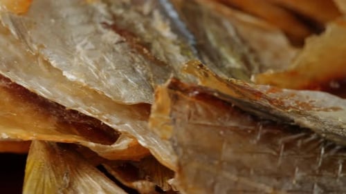 Dry Fish Snack for Beer and Drinks Yellowstripe Scad Closeup The Yellowstripe Scad is Commonly Used
