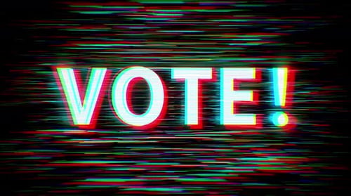 A stop motion loop shows the word VOTE! in bold letters.