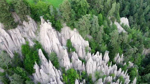 Aerial views of the Earth Pyramids, a natural monument nearby Bolzano region, Dolomites, Italy