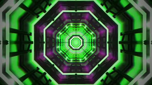 Immersive neon tunnel with vibrant green and purple glow invites exploration now