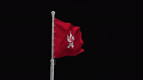 Realistic Hong Kong Flag Waving on Pole