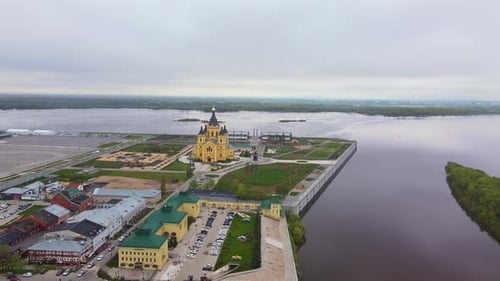 Cathedral in Nizhny Novgorod and the Embankment of the Oka River