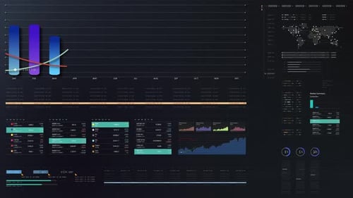 Futuristic Digital Dashboard with Dynamic Business Data Visualizations