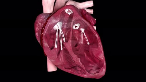 Anatomischer Herzquerschnitt, der in einer medizinischen Animation schlägt