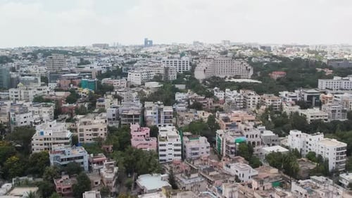 Aerial footage of a developed city in India. Hyderabad as the City of Destiny for IT and Pharmaceuti