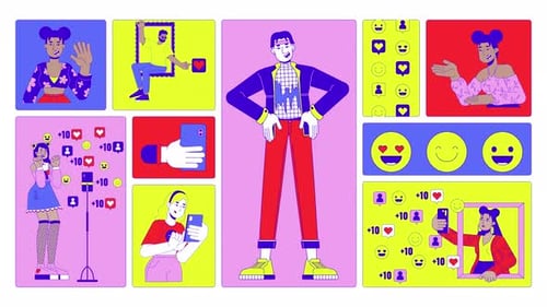 Social media fame and diverse content creators animated bento grid layout