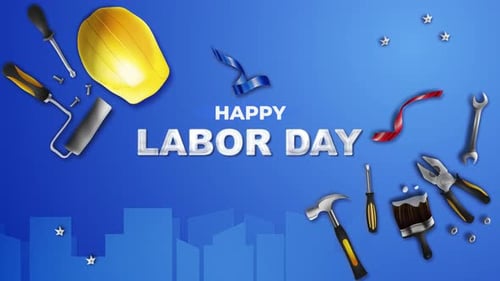 Happy Labor Day Celebration with Animated Construction Tools