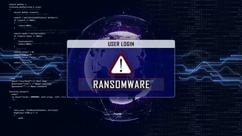 Texte du ransomware et interface de connexion utilisateur, en boucle