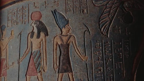 Ancient Egyptian Carvings on Wall, Close Up