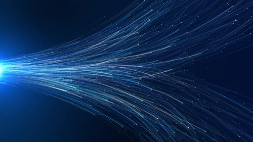 Futuristic Digital Blue Shining Glitter Particles Animation AI Neural Network Blue Lines Data