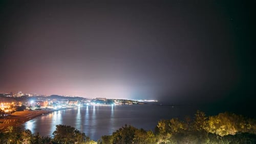 Night View Timelapse On Hotels Mediterranean Coast Of Antalya And Alanya Turkish Riviera Or