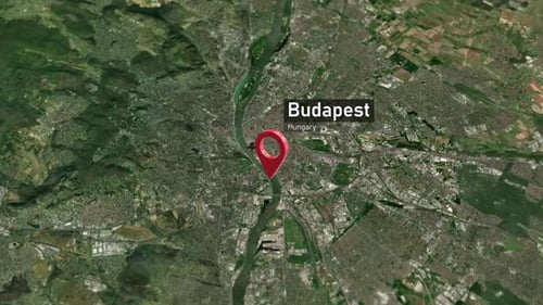 Earth Map Zoom to Budapest Location Reveal