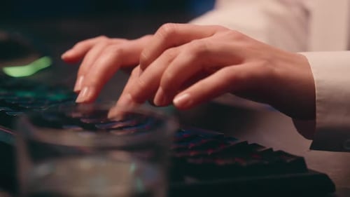 Cropped View Woman Hands Gamer Programmer Tech IT Worker Hacker Coding Data Web Antivirus Typing