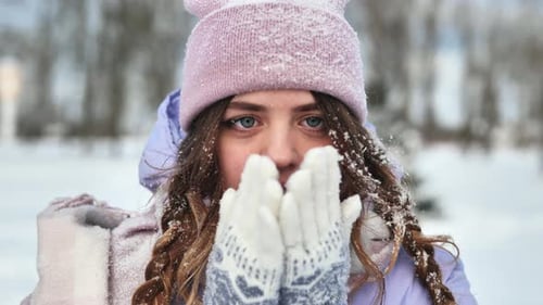 Portrait of a Young Girl Freezing in Winter