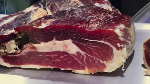 Jamon or Drycured Ham Produced in Spain Texture Close Up