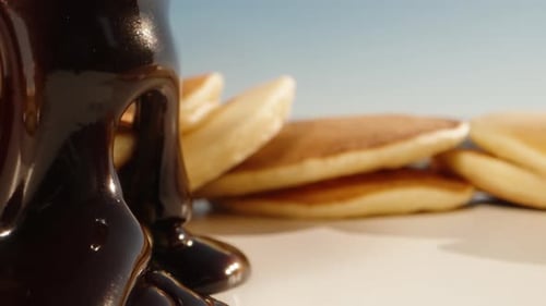 Pancakes with Chocolate Sauce Close Up