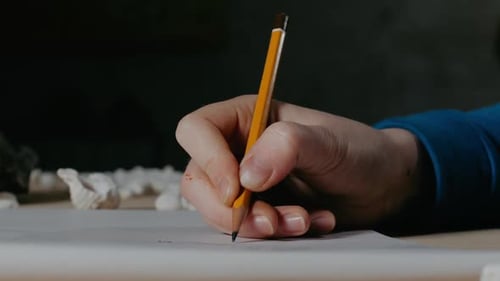 Hand Drawing on Paper with Pencil Close Up