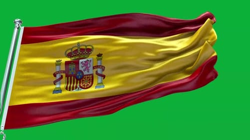 Realistic Spanish Flag Waving Animation on Green Screen