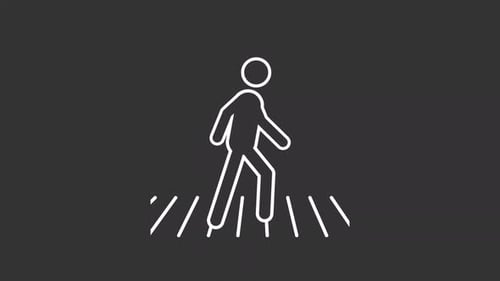 Ícone de linha branca de pessoa atravessando a estrada animada