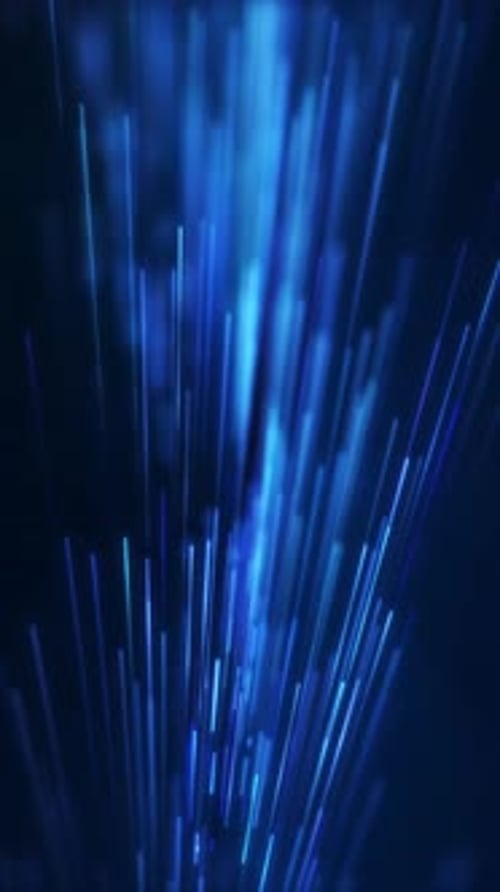 Vertikale blaue Lichtstrahlen mit futuristischem Glanz und sanfter Tiefe
