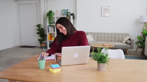 Woman Working at Laptop in Bright Home Interior