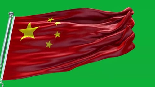 Realistic Waving Flag of China on Green Screen