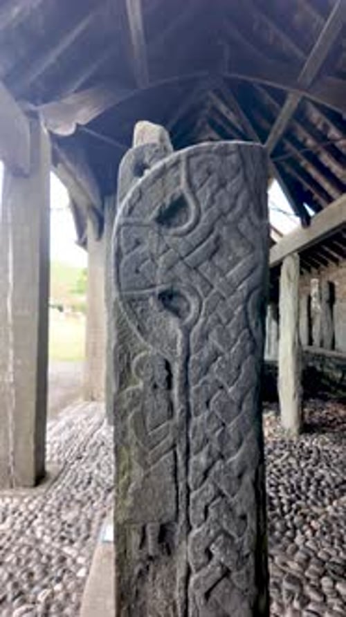 Ancient Manx Cross in Maughold churchyard Isle of Man