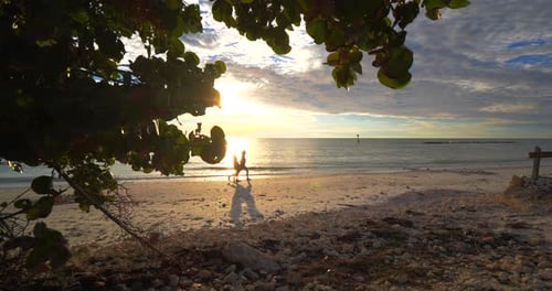Couple Walking Beach at Sunset, Romantic True Love Together Adults