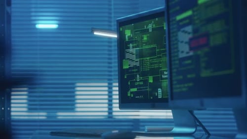 Computer Screen with Green Line of Program Code and Warning Access Denied and Access Granted