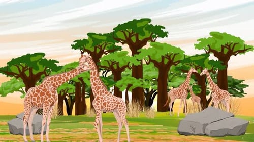Animated Giraffes in African Savanna Landscape