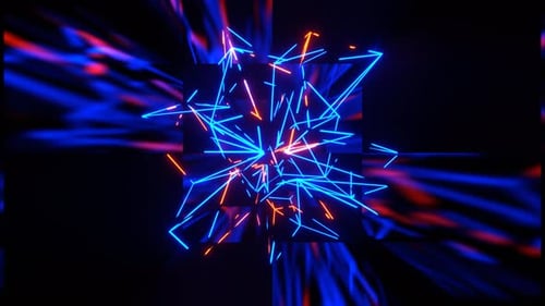 Blaue und orange Lasershow im unendlichen karierten Tunnelhintergrund VJ Loop in 4K
