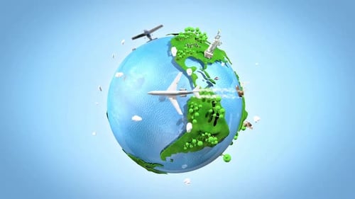 Global Travel Airplane Journey World Map Landmarks Airplanes Clouds Sky Flight Vacation Tourism Dest