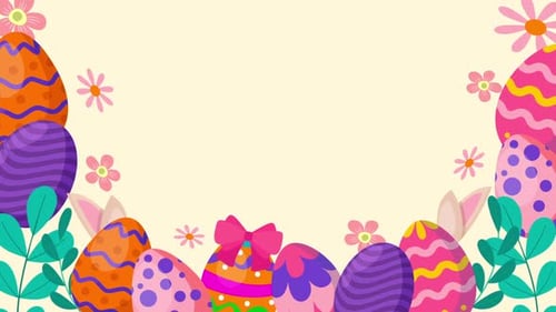 Animated Easter Eggs and Flowers Flat Design Background Loop