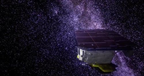 Realistic 3D Satellite Orbiting in Space with Starry Galaxy Background