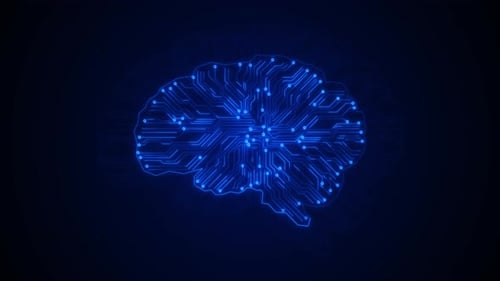 Human Interact with AI Artificial Intelligence Brain Processor Polygon Digital Brain Logo with Grid