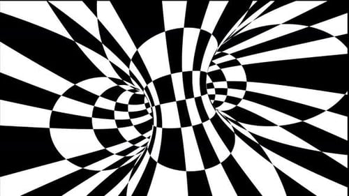 Black and White Abstract Checkerboard Tunnel Loop