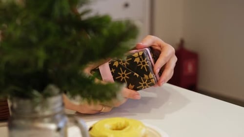 Present Wrapped Beautifully for Christmas in Cozy Home