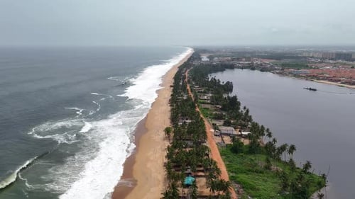 Aerial video over Grand Bassam Ivory Coast, on a sunny day.