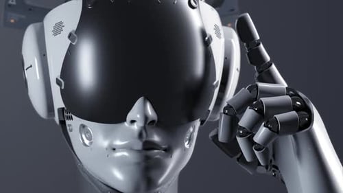 3D Animated Futuristic Robot Head with VR Visor and Hand