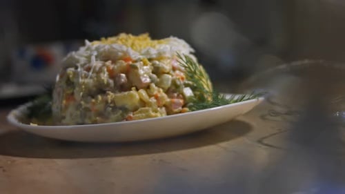 Layered Salad Dish with Vegetables