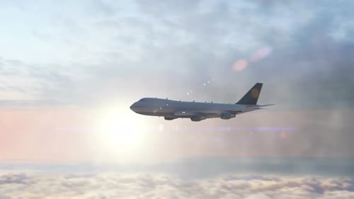 Realistic Passenger Airplane Flying Above Clouds