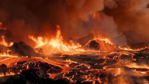 Statische Aufnahme des Vulkanausbruchs im Inferno-Tal