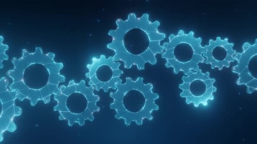 Futuristic Digital Gears in Motion for Business Automation